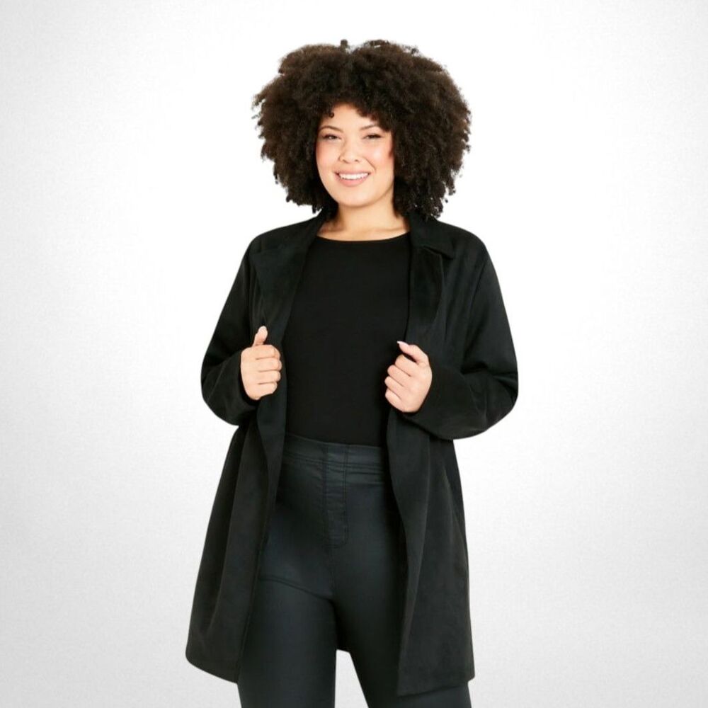EVANS Longline Faux Suede Coat - black, NEW WITH TAGS! Size 24 or 26/28